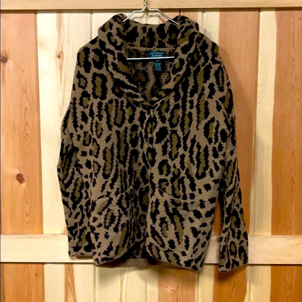 LAUREN Ralph Lauren hand knitted leopard cardigan